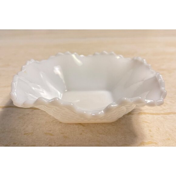 Vintage 6” English Hobnail Diamond Cut Hazel Atlas Square Milk Glass Candy Dish - Picture 2 of 8